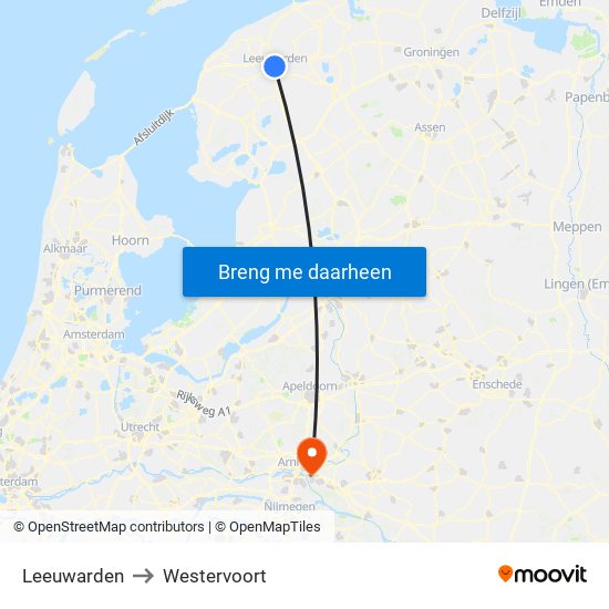 Leeuwarden to Westervoort map