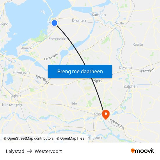 Lelystad to Westervoort map