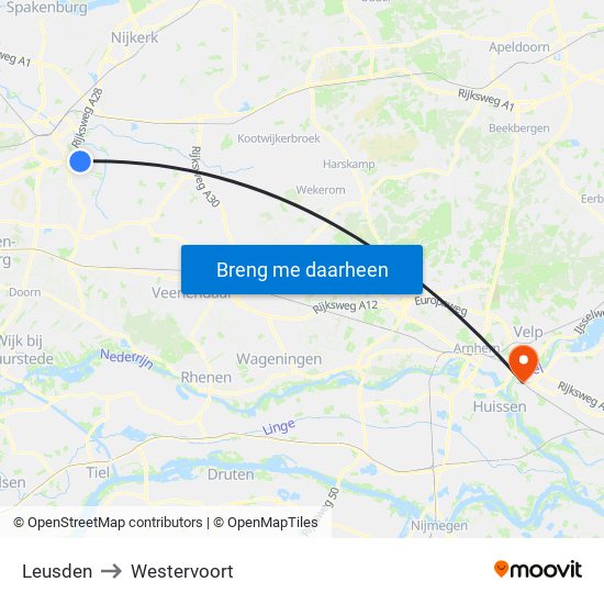 Leusden to Westervoort map