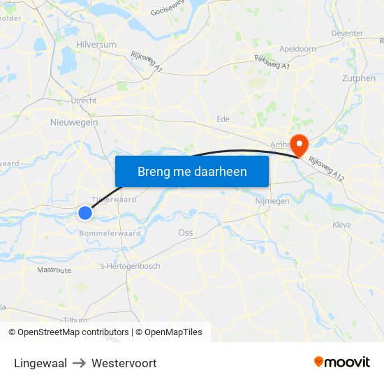 Lingewaal to Westervoort map