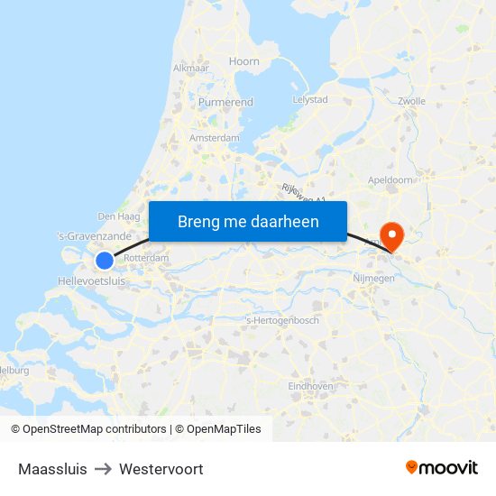 Maassluis to Westervoort map