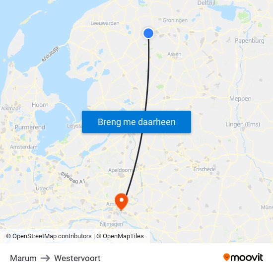 Marum to Westervoort map