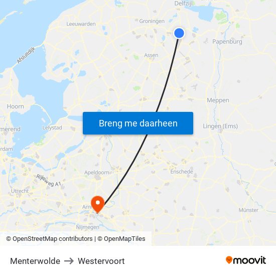 Menterwolde to Westervoort map