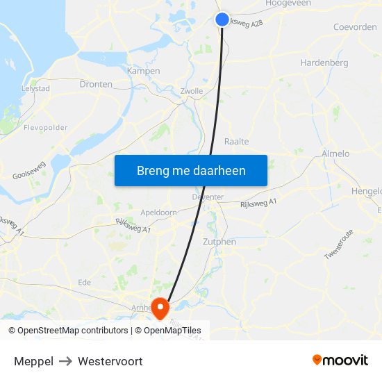 Meppel to Westervoort map