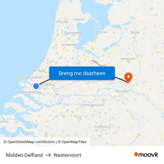 Midden-Delfland to Westervoort map
