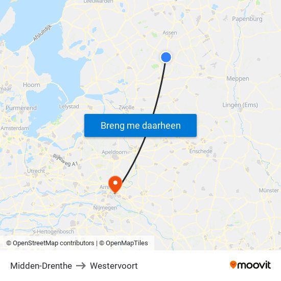 Midden-Drenthe to Westervoort map