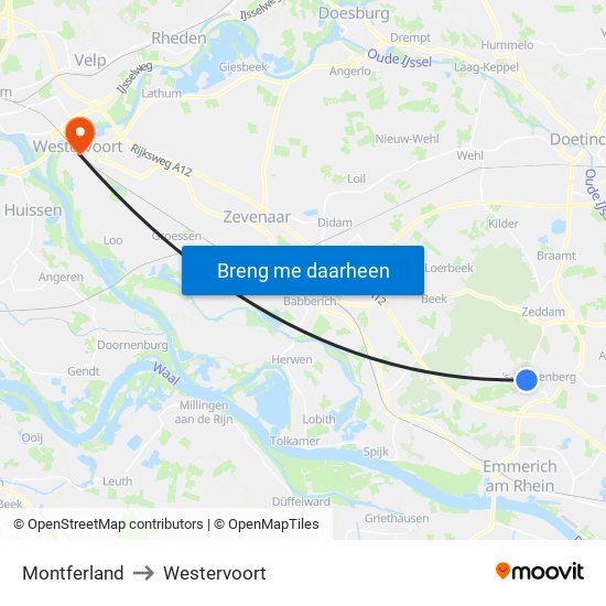 Montferland to Westervoort map