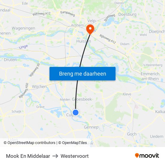 Mook En Middelaar to Westervoort map