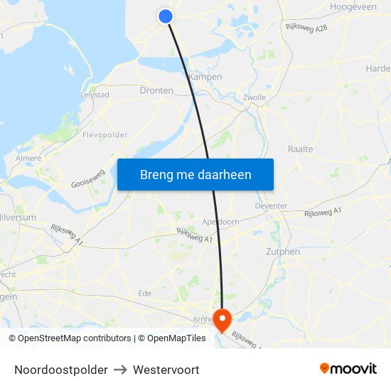 Noordoostpolder to Westervoort map