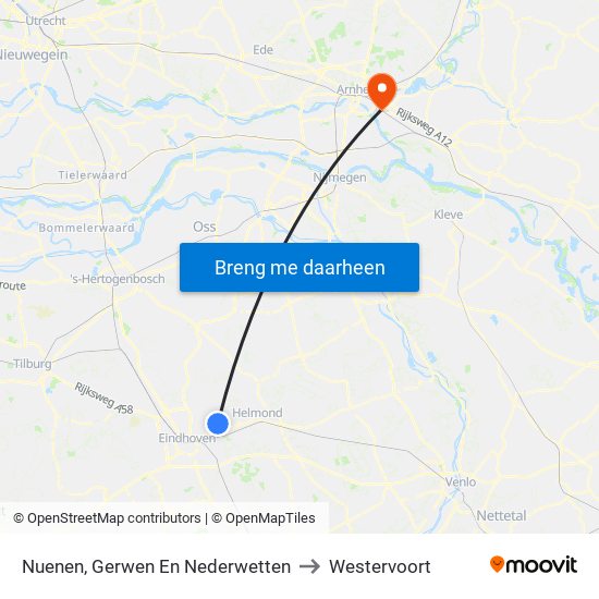 Nuenen, Gerwen En Nederwetten to Westervoort map
