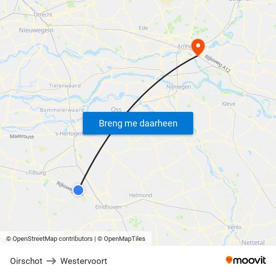 Oirschot to Westervoort map