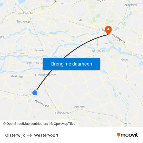 Oisterwijk to Westervoort map