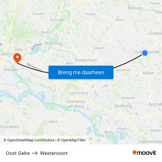 Oost Gelre to Westervoort map