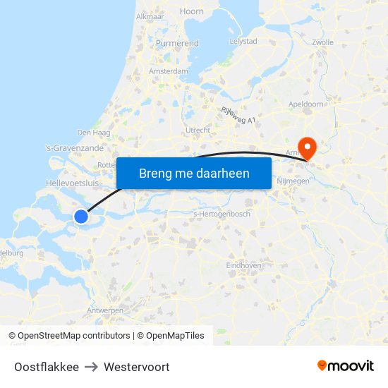 Oostflakkee to Westervoort map