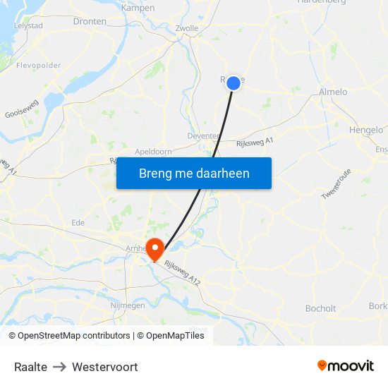 Raalte to Westervoort map