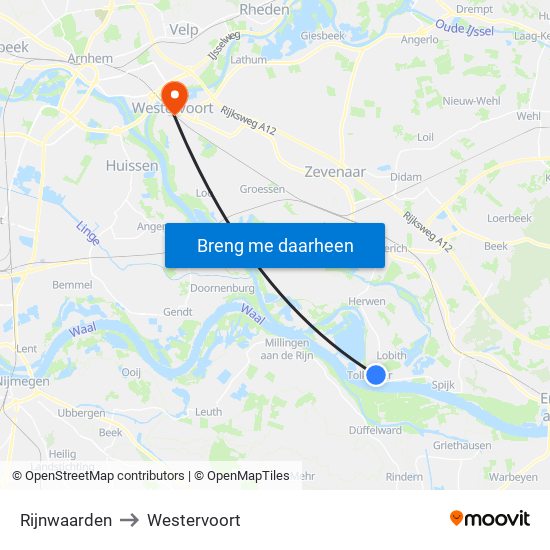 Rijnwaarden to Westervoort map