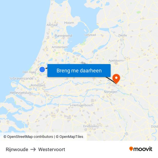 Rijnwoude to Westervoort map