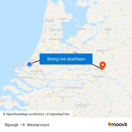 Rijswijk to Westervoort map