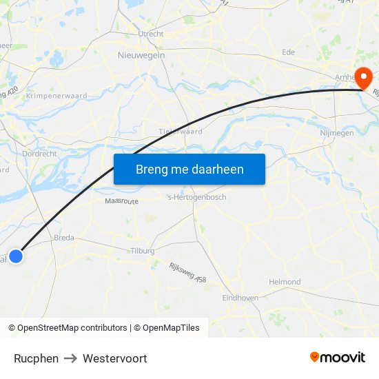 Rucphen to Westervoort map