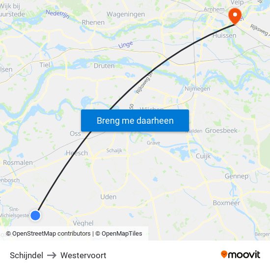 Schijndel to Westervoort map