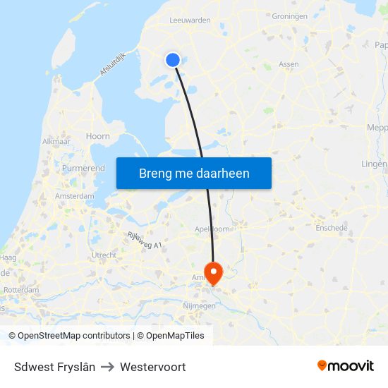 Sdwest Fryslân to Westervoort map