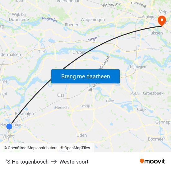 'S-Hertogenbosch to Westervoort map