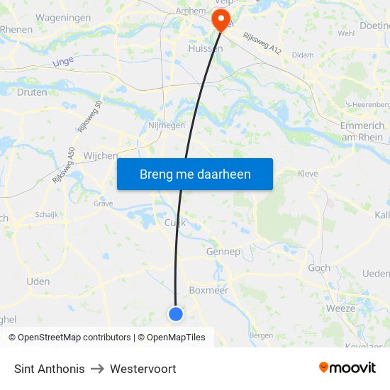 Sint Anthonis to Westervoort map