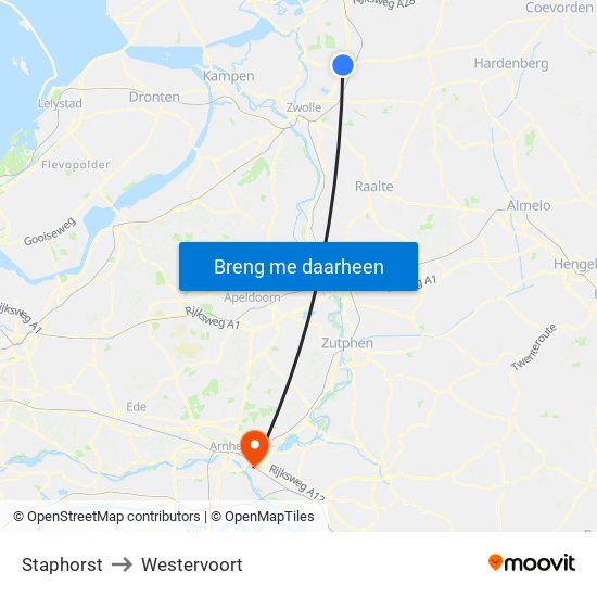 Staphorst to Westervoort map