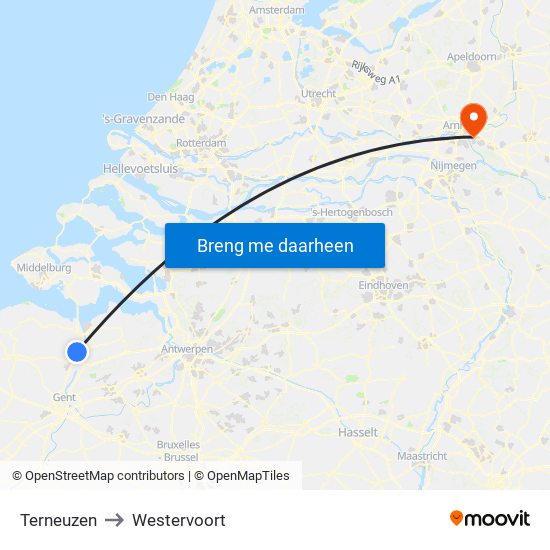 Terneuzen to Westervoort map