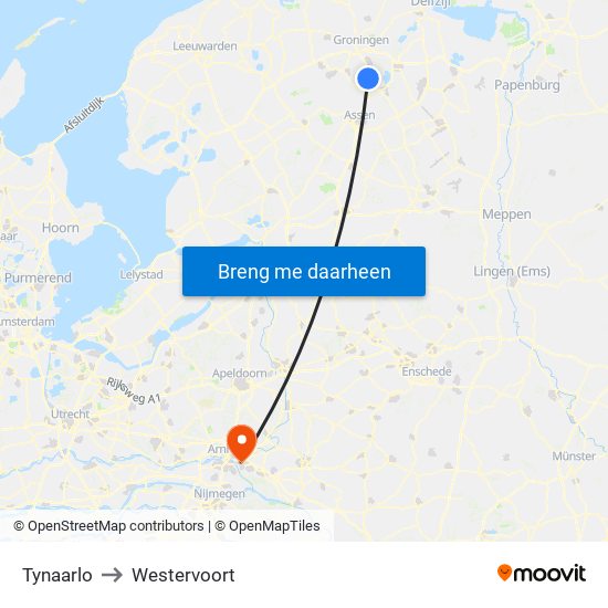 Tynaarlo to Westervoort map