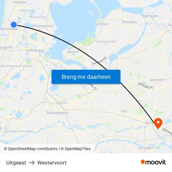 Uitgeest to Westervoort map
