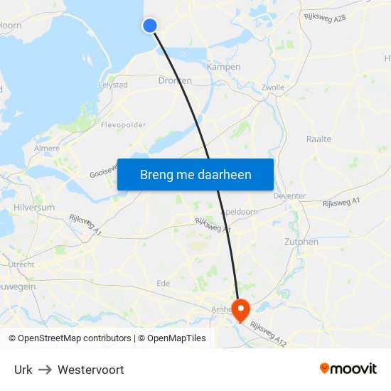 Urk to Westervoort map