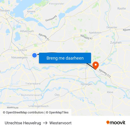 Utrechtse Heuvelrug to Westervoort map