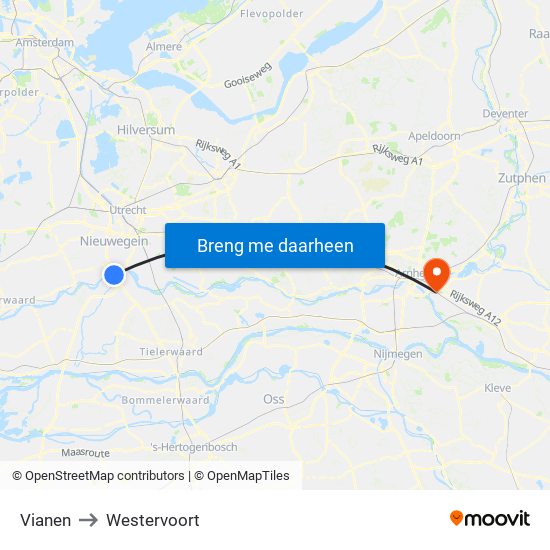 Vianen to Westervoort map