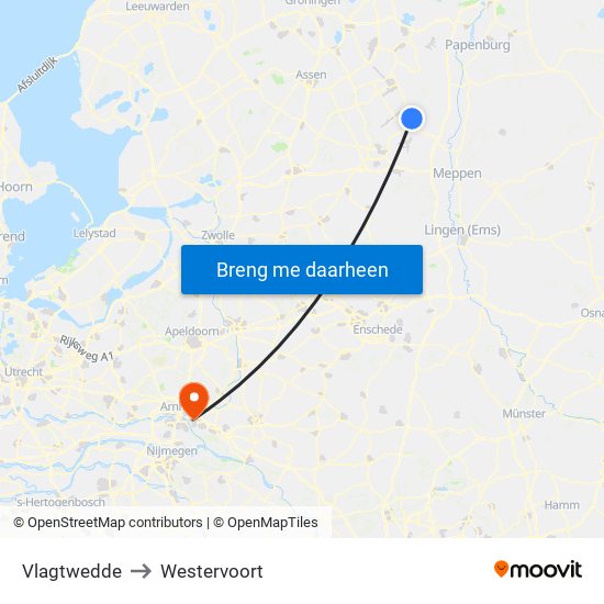 Vlagtwedde to Westervoort map