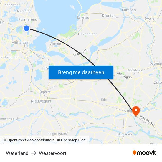 Waterland to Westervoort map