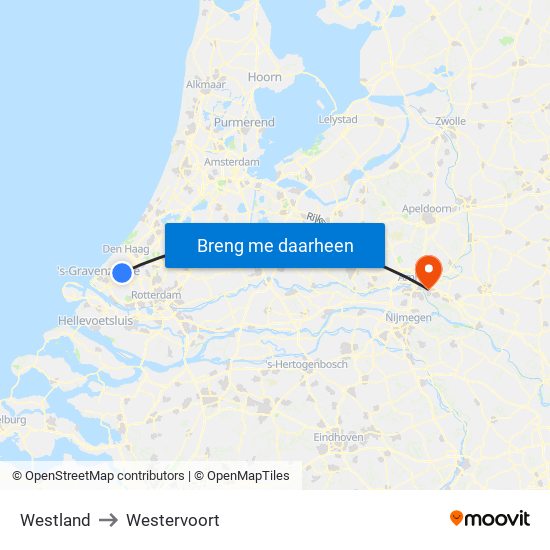 Westland to Westervoort map