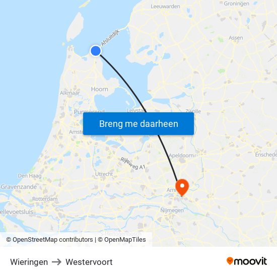 Wieringen to Westervoort map