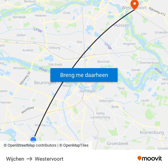 Wijchen to Westervoort map