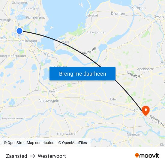 Zaanstad to Westervoort map