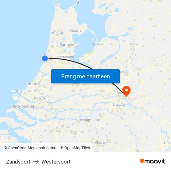 Zandvoort to Westervoort map