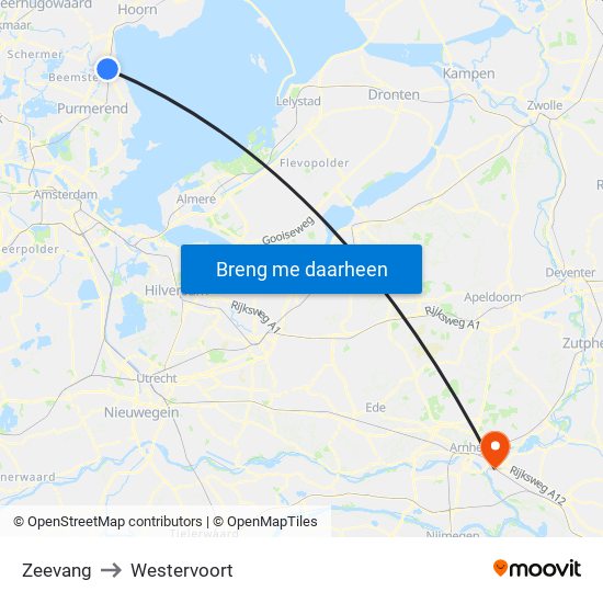 Zeevang to Westervoort map