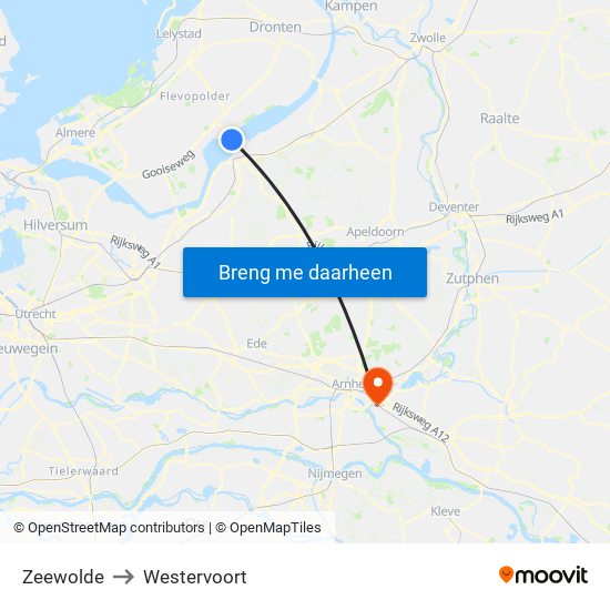 Zeewolde to Westervoort map