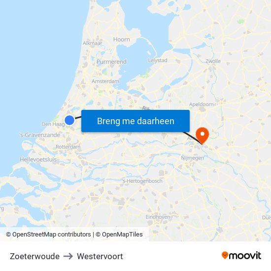 Zoeterwoude to Westervoort map