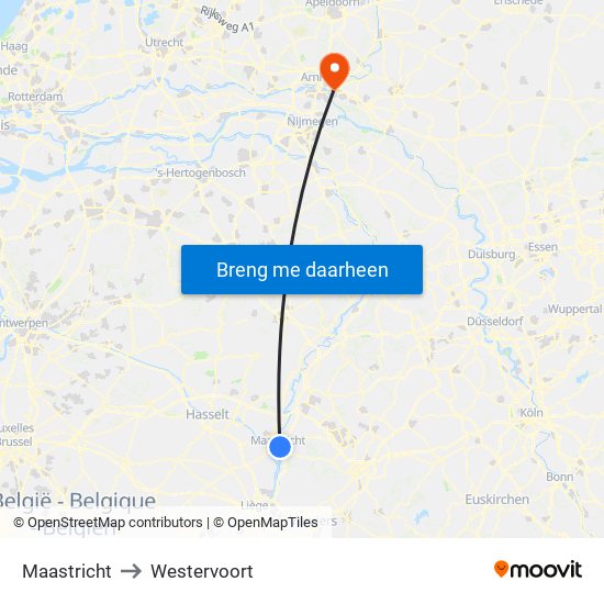 Maastricht to Westervoort map