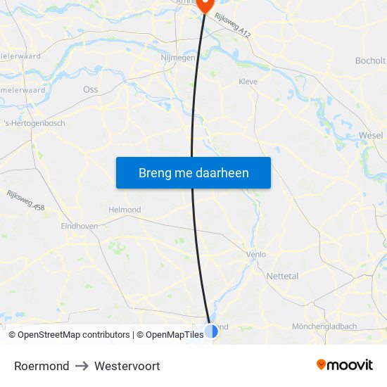 Roermond to Westervoort map