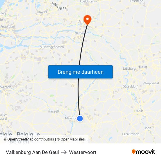 Valkenburg Aan De Geul to Westervoort map