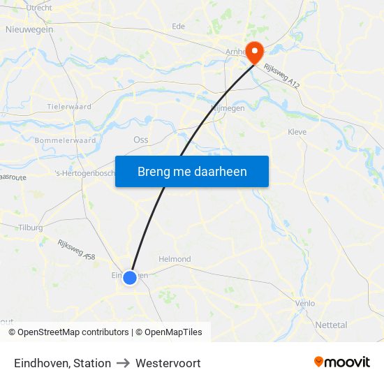 Eindhoven, Station to Westervoort map