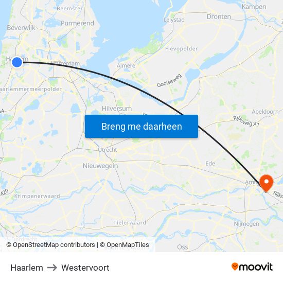 Haarlem to Westervoort map
