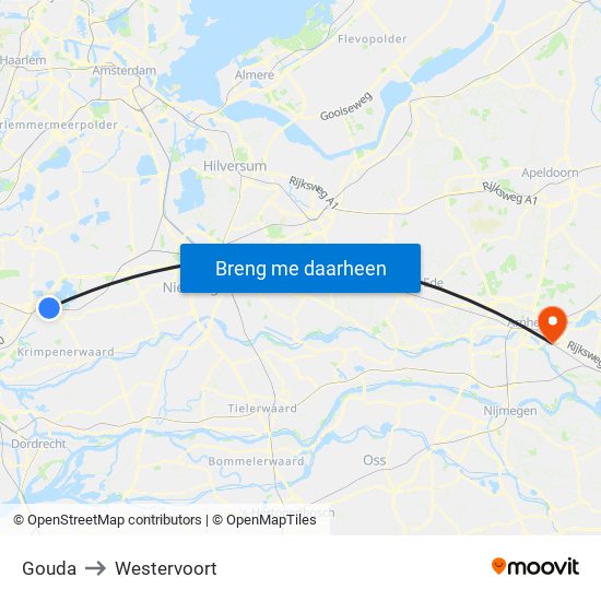 Gouda to Westervoort map
